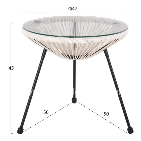 OUTDOOR COFFEE TABLE ALLEGRA HM5874.12 METAL IN BLACK- SYNTHETIC RATTAN IN WHITE Φ47x45Hcm.