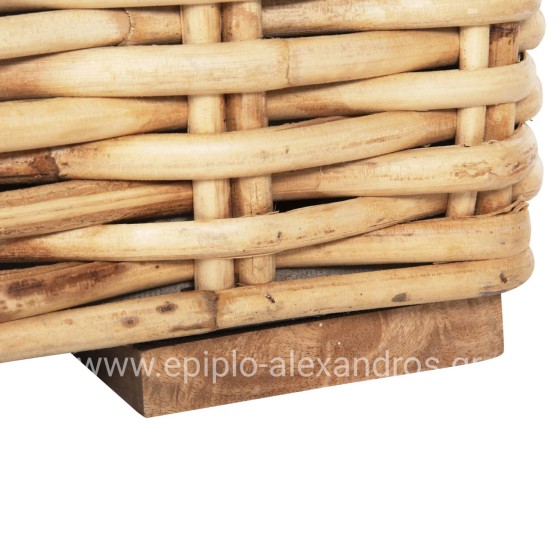 OUTDOOR COFFEE TABLE TROPEL HM9811 MANGO WOOD-NATURAL RATTAN-SAFETY GLASS 110x60x40Hcm.