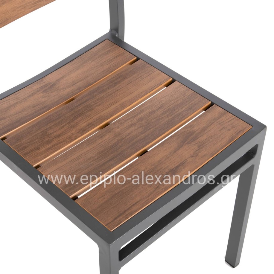 ΚΑΡΕΚΛΑ ΑΛΟΥΜΙΝΙΟΥ SAGA HM6063.02 ΣΚΟΥΡΟ ΓΚΡΙ ΜΕ POLYWOOD 46x52x86Υεκ.