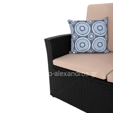OUTDOOR LOUNGE 4PCS SET THORE HM5978 SYNTHETIC RATTAN IN BLACK-BEIGE CUSHIONS