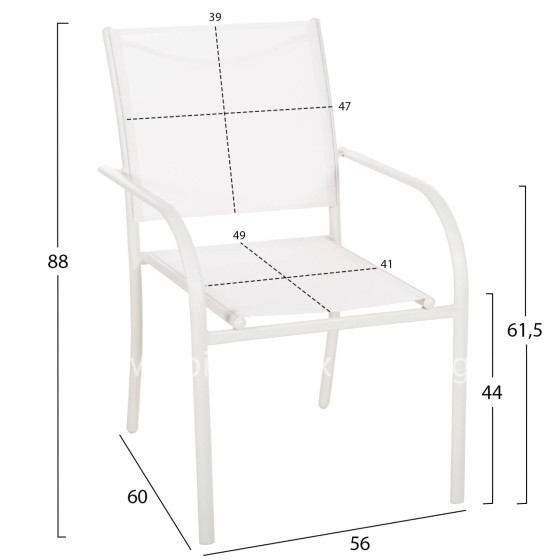OUTDOOR ARMCHAIR REDAN HM5976.02 WHITE METAL-WHITE TEXTILENE 56x60x88Hcm.