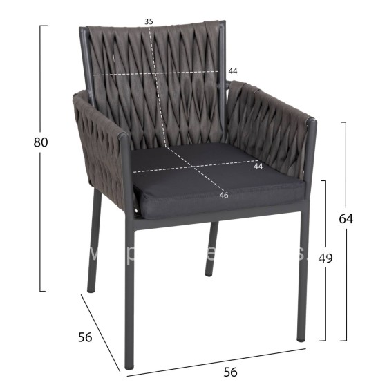 ALUMINUM ARMCHAIR MARTIN HM5564.12 ANTHRACITE FRAME AND ANTHRACITE SYNTHETIC RATTAN 56x56x80Hcm.