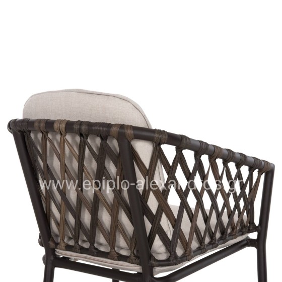 ALUMINUM ARMCHAIR BOLLY HM6080 BROWN FRAME-SYNTHETIC RATTAN IN BROWN-BEIGE CUSHIONS 58,5x67x86Hcm.