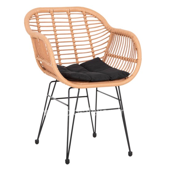 ARMCHAIR WITH SEAT CUSHION METAL FRAME ALLEGRA HM5450.31 BEIGE RATTAN IN WICKER 58x59x82H cm.m.