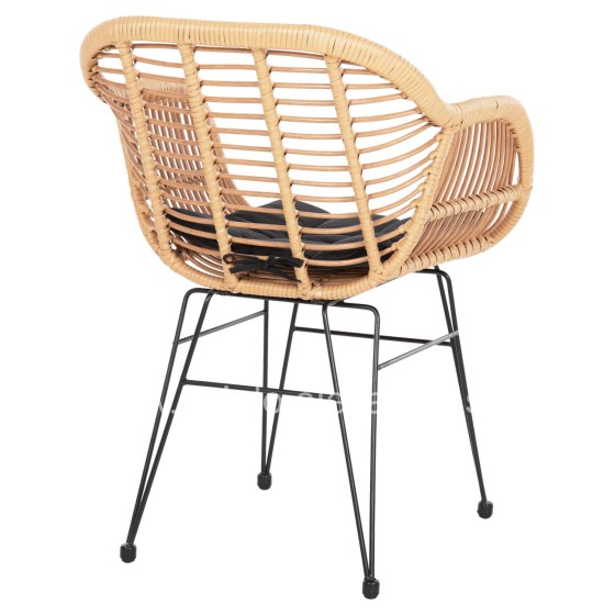 ARMCHAIR WITH SEAT CUSHION METAL FRAME ALLEGRA HM5450.31 BEIGE RATTAN IN WICKER 58x59x82H cm.m.