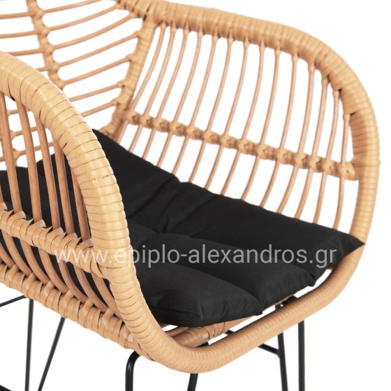 ARMCHAIR WITH SEAT CUSHION METAL FRAME ALLEGRA HM5450.31 BEIGE RATTAN IN WICKER 58x59x82H cm.m.