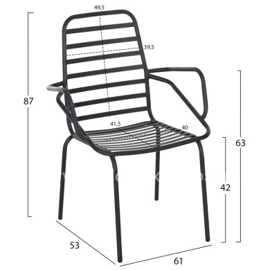 ARMCHAIR OUTDOOR FREE HM6045 METALLC BLACK 61x53x87Hcm.