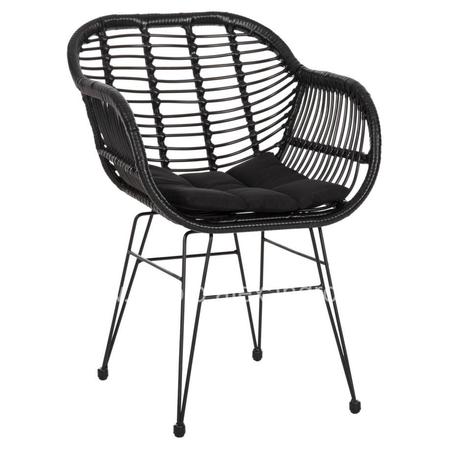 ARMCHAIR WITH SEAT CUSHION METAL FRAME ALLEGRA HM5450.32 BLACK RATTAN IN WICKER 58x59x82H
