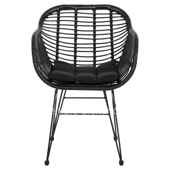 ARMCHAIR WITH SEAT CUSHION METAL FRAME ALLEGRA HM5450.32 BLACK RATTAN IN WICKER 58x59x82H