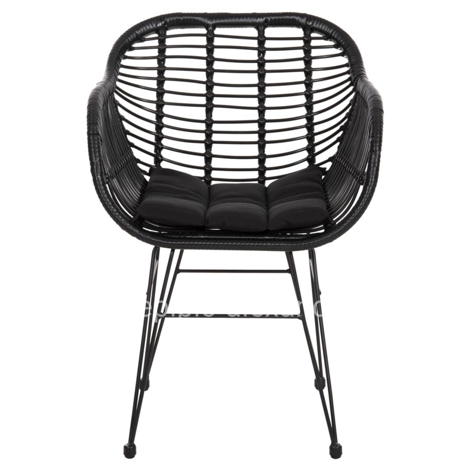 ARMCHAIR WITH SEAT CUSHION METAL FRAME ALLEGRA HM5450.32 BLACK RATTAN IN WICKER 58x59x82H