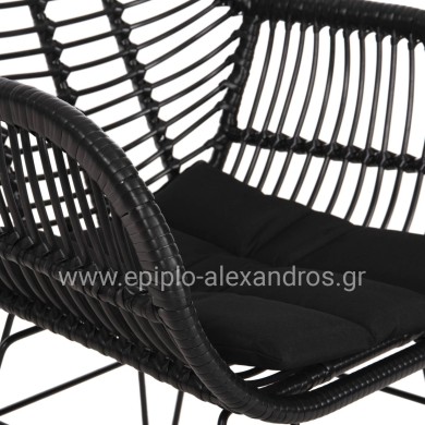 ARMCHAIR WITH SEAT CUSHION METAL FRAME ALLEGRA HM5450.32 BLACK RATTAN IN WICKER 58x59x82H