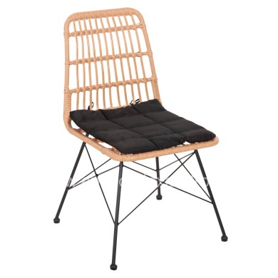 CHAIR OUTDOOR ALLEGRA HM5451.11 METAL & CUSHION BLACK- WICKER BEIGE 52x51.5x83.5Hcm.