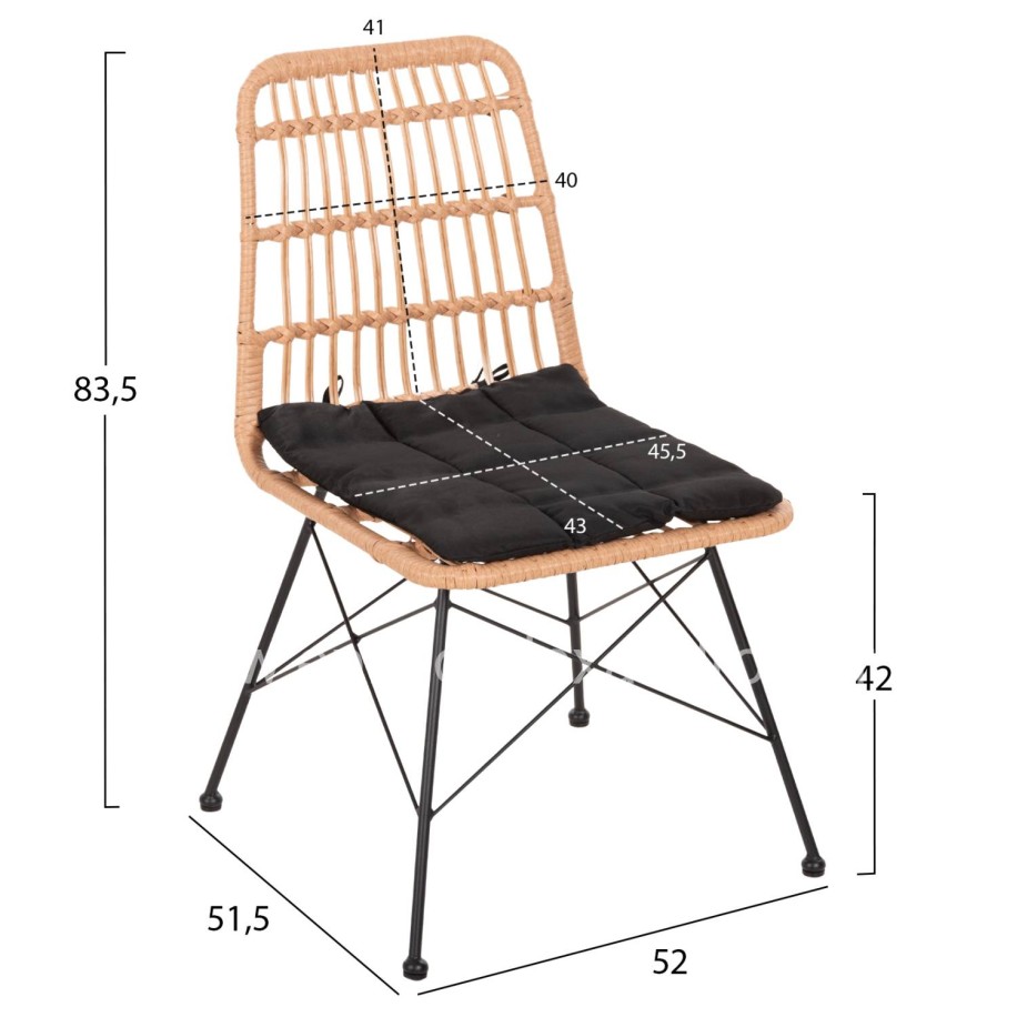 CHAIR OUTDOOR ALLEGRA HM5451.11 METAL & CUSHION BLACK- WICKER BEIGE 52x51.5x83.5Hcm.