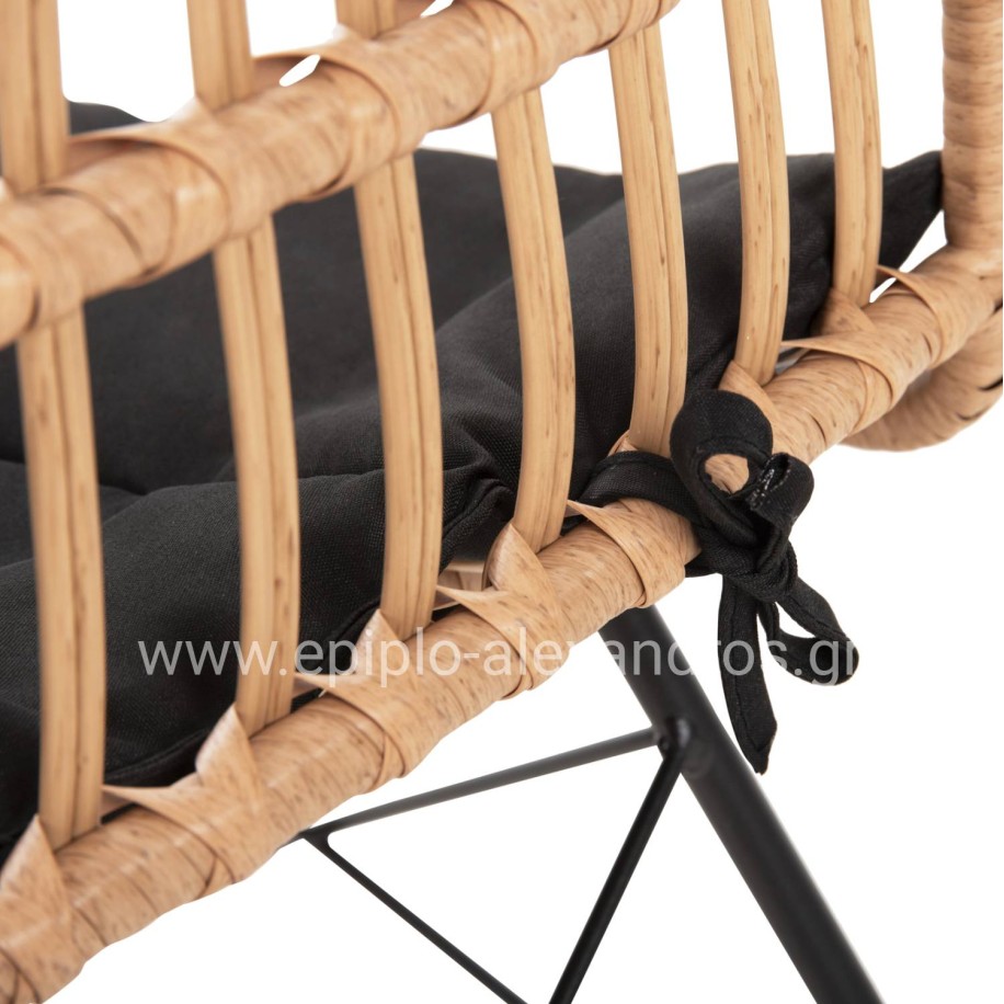 CHAIR OUTDOOR ALLEGRA HM5451.11 METAL & CUSHION BLACK- WICKER BEIGE 52x51.5x83.5Hcm.