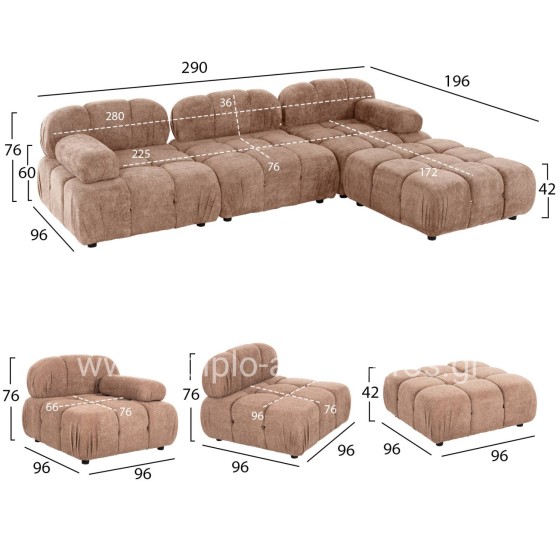POLYMORPHIC SOFA SHIFTER HM6073.01 TEXTURED FABRIC IN LIGHT BROWN COLOR 290x196x76Hcm.