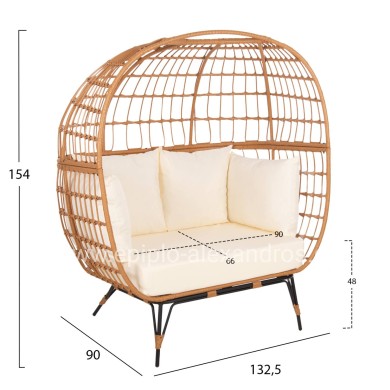 ARMCHAIR FOR TWO NEST TYPE RATTAN MIAMI HM5870.11 132.5x90x154H cm.