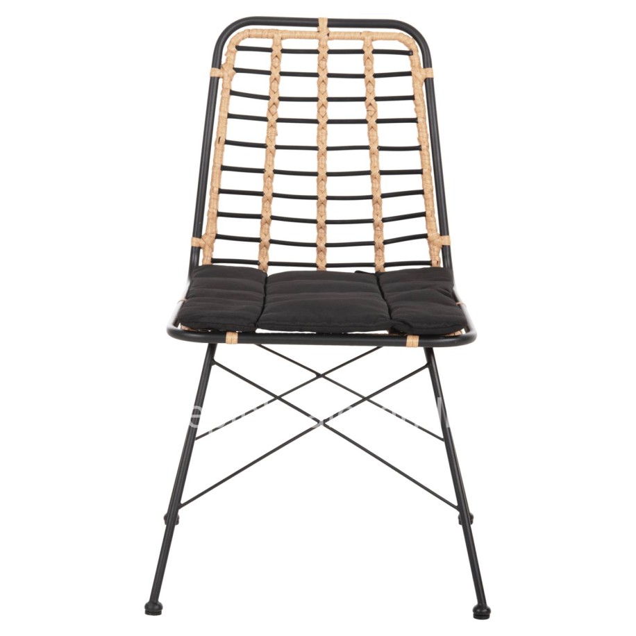 METALLIC DINING CHAIR ALLEGRA HM5691.11 WICKER IN BEIGE-BLACK 51x54x84Hcm.