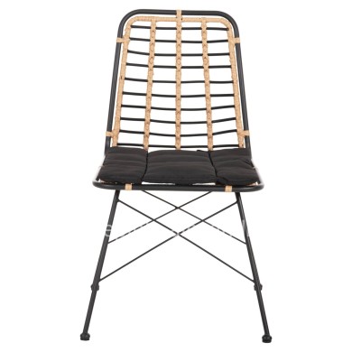 METALLIC DINING CHAIR ALLEGRA HM5691.11 WICKER IN BEIGE-BLACK 51x54x84Hcm.