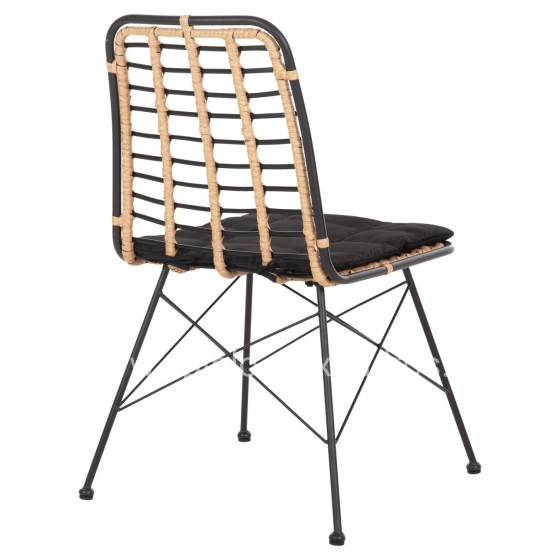 METALLIC DINING CHAIR ALLEGRA HM5691.11 WICKER IN BEIGE-BLACK 51x54x84Hcm.