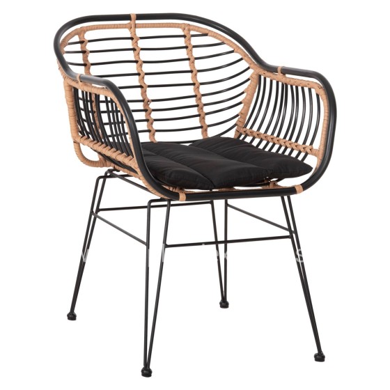 OUTDOOR ARMCHAIR ALLEGRA HM5663.11 METAL FRAME-P.E.RATTAN IN BEIGE & BLACK 58x59x81Hcm.
