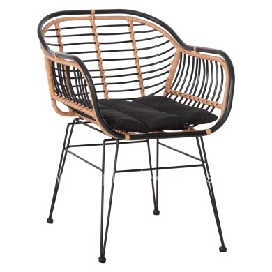 OUTDOOR ARMCHAIR ALLEGRA HM5663.11 METAL FRAME-P.E.RATTAN IN BEIGE & BLACK 58x59x81Hcm.