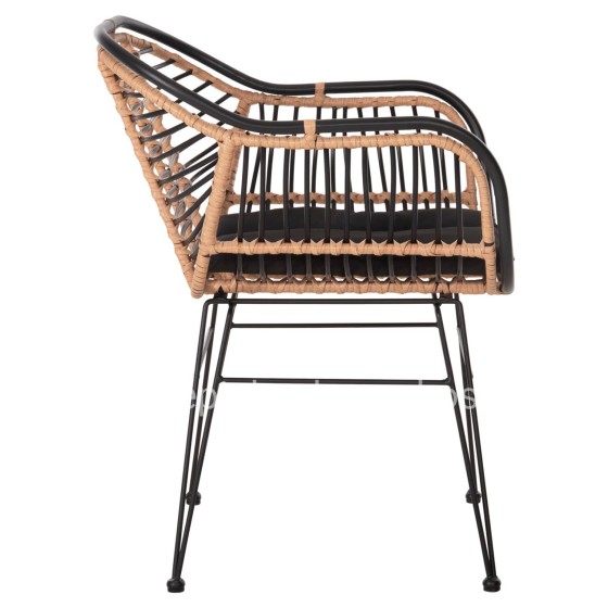 OUTDOOR ARMCHAIR ALLEGRA HM5663.11 METAL FRAME-P.E.RATTAN IN BEIGE & BLACK 58x59x81Hcm.