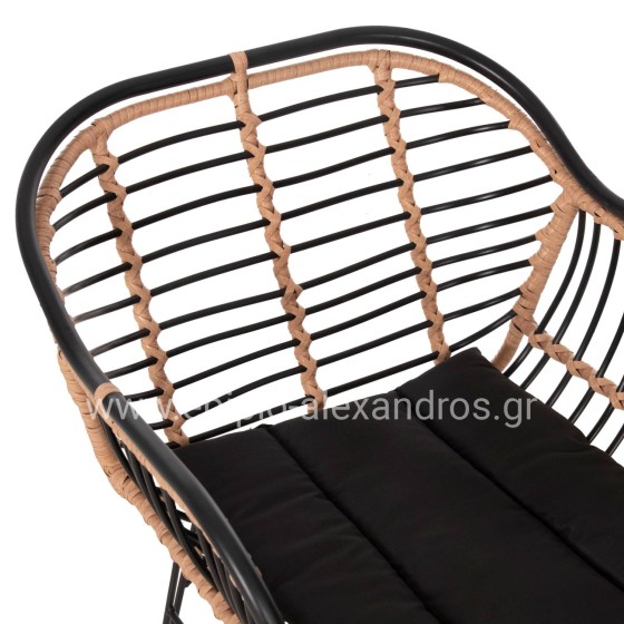 OUTDOOR ARMCHAIR ALLEGRA HM5663.11 METAL FRAME-P.E.RATTAN IN BEIGE & BLACK 58x59x81Hcm.