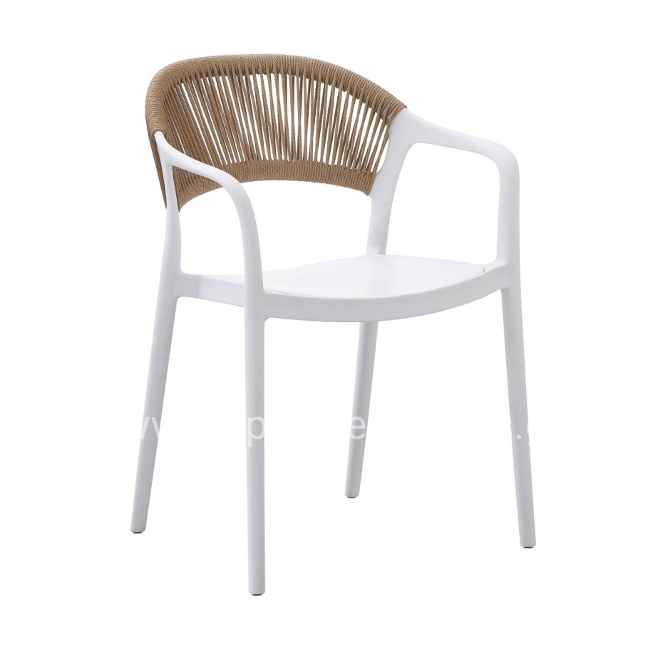 ARMCHAIR POLYPROPYLENE EVA HM6155.01 WHITE WITH BEIGE PP ROPE 56.5x53x80Hcm.