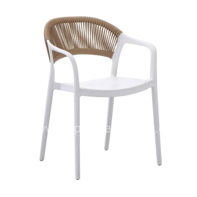 ARMCHAIR POLYPROPYLENE EVA HM6155.01 WHITE WITH BEIGE PP ROPE 56.5x53x80Hcm.