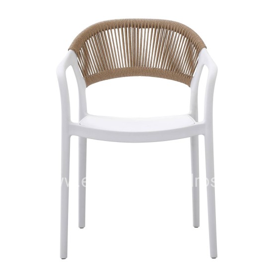ARMCHAIR POLYPROPYLENE EVA HM6155.01 WHITE WITH BEIGE PP ROPE 56.5x53x80Hcm.