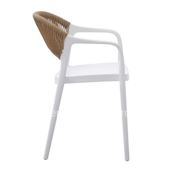 ARMCHAIR POLYPROPYLENE EVA HM6155.01 WHITE WITH BEIGE PP ROPE 56.5x53x80Hcm.
