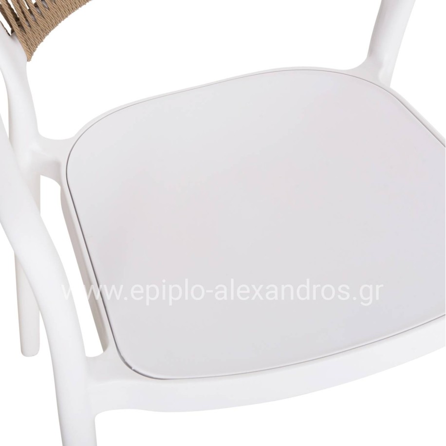 ARMCHAIR POLYPROPYLENE EVA HM6155.01 WHITE WITH BEIGE PP ROPE 56.5x53x80Hcm.