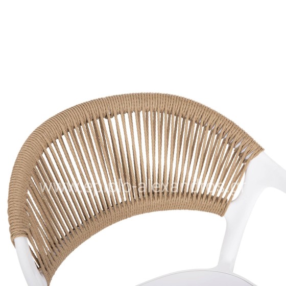 ARMCHAIR POLYPROPYLENE EVA HM6155.01 WHITE WITH BEIGE PP ROPE 56.5x53x80Hcm.