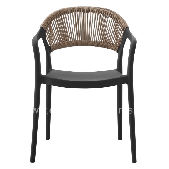 ARMCHAIR POLYPROPYLENE EVA HM6155.02 BLACK WITH BEIGE PP ROPE 56.5x53x80Hcm.