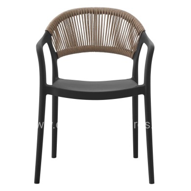 ARMCHAIR POLYPROPYLENE EVA HM6155.02 BLACK WITH BEIGE PP ROPE 56.5x53x80Hcm.