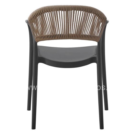 ARMCHAIR POLYPROPYLENE EVA HM6155.02 BLACK WITH BEIGE PP ROPE 56.5x53x80Hcm.