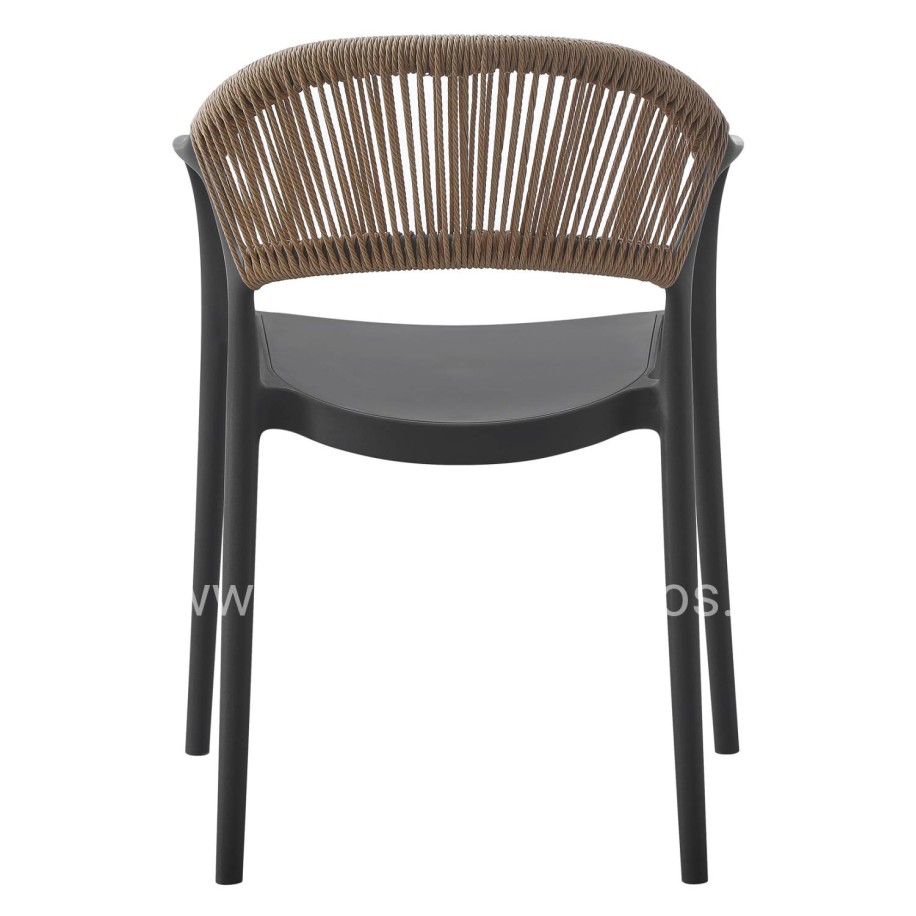 ARMCHAIR POLYPROPYLENE EVA HM6155.02 BLACK WITH BEIGE PP ROPE 56.5x53x80Hcm.