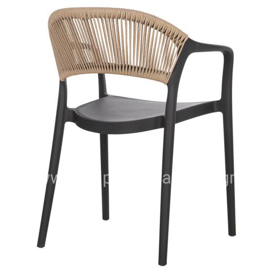 ARMCHAIR POLYPROPYLENE EVA HM6155.02 BLACK WITH BEIGE PP ROPE 56.5x53x80Hcm.