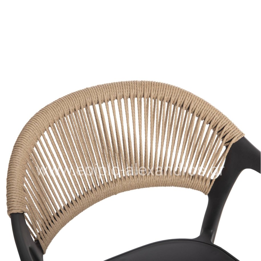 ARMCHAIR POLYPROPYLENE EVA HM6155.02 BLACK WITH BEIGE PP ROPE 56.5x53x80Hcm.