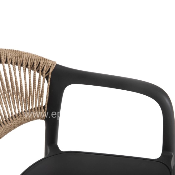 ARMCHAIR POLYPROPYLENE EVA HM6155.02 BLACK WITH BEIGE PP ROPE 56.5x53x80Hcm.