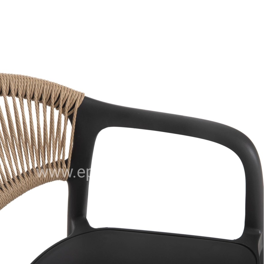 ARMCHAIR POLYPROPYLENE EVA HM6155.02 BLACK WITH BEIGE PP ROPE 56.5x53x80Hcm.