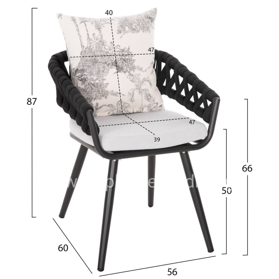 ARMCHAIR ALUMINUM CAMDEN HM6141.01 BACK CUSHION IN ECRU WITH PRINT DESIGN-ANTHRACITE 56x60x72-87Hcm.