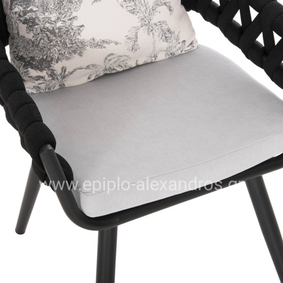 ARMCHAIR ALUMINUM CAMDEN HM6141.01 BACK CUSHION IN ECRU WITH PRINT DESIGN-ANTHRACITE 56x60x72-87Hcm.