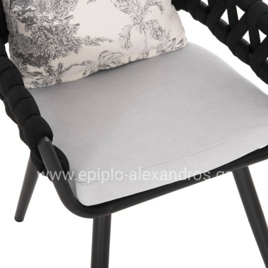 ARMCHAIR ALUMINUM CAMDEN HM6141.01 BACK CUSHION IN ECRU WITH PRINT DESIGN-ANTHRACITE 56x60x72-87Hcm.