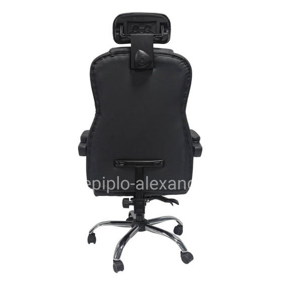 OFFICE CHAIR OCTAVIUS HM1202 BLACK PVC & NYLON- CHROMED METAL BASE 63x73x129Hcm.