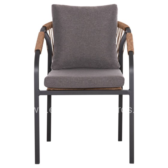 ARMCHAIR MAERLY HM6051.13 ANTHRACITE ALUMINUM AND CUSHIONS-P.E.RATTAN IN LIGHT BROWN 57x60x84Hcm.