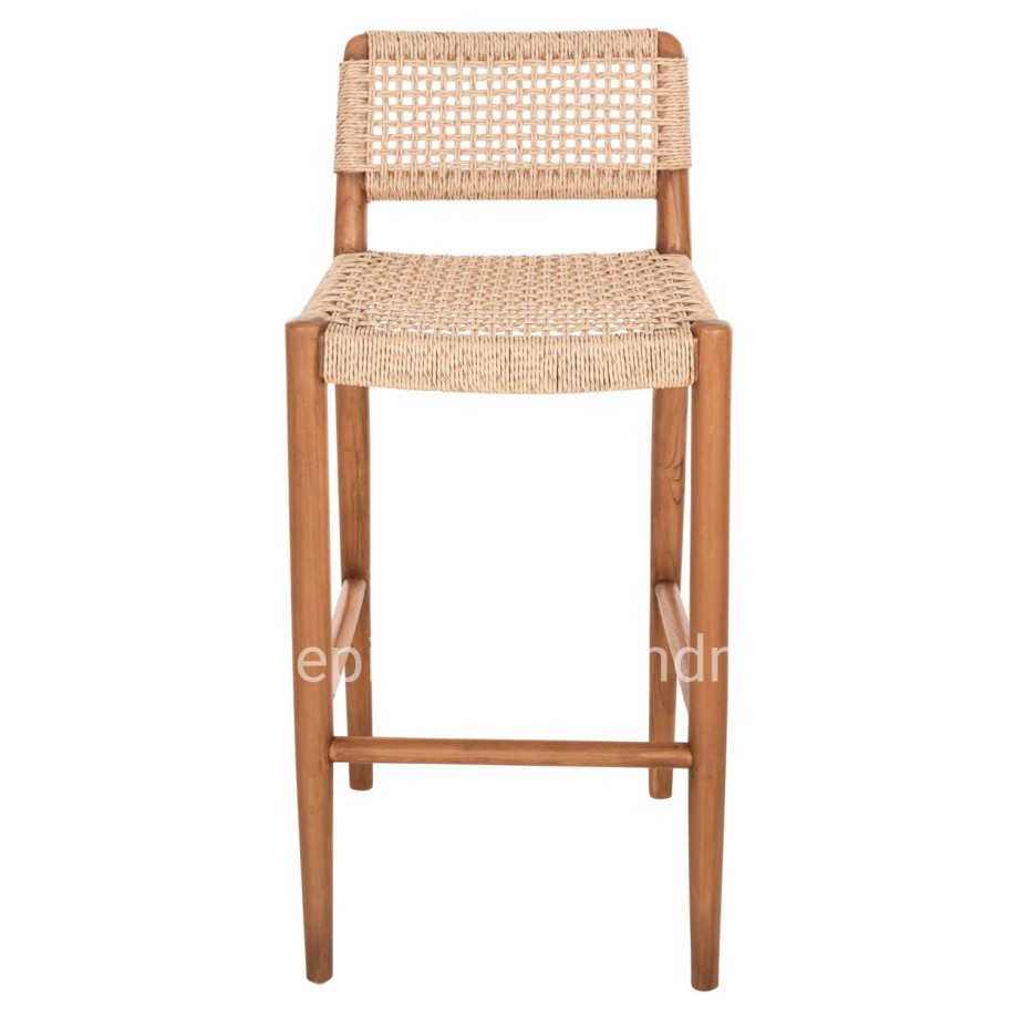 BAR STOOL ROSCO HM6134 TEAK WOOD IN NATURAL-VIRO ROPE IN BEIGE 47x52x100Hcm.