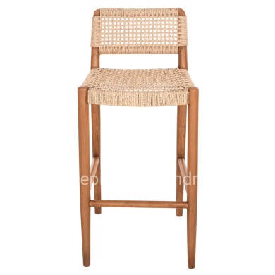 BAR STOOL ROSCO HM6134 TEAK WOOD IN NATURAL-VIRO ROPE IN BEIGE 47x52x100Hcm.