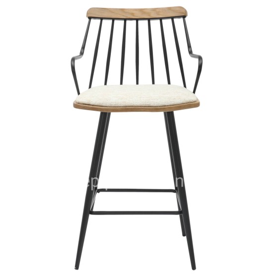 BAR STOOL MED.HEIGHT JUDI HM9985.02 BLACK METAL-ECRU FABRIC 48x52x92Hcm.