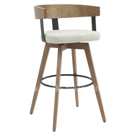BAR STOOL MEDIUM HEIGHT SWIVEL LANI HM9988.01 BEECH WOOD LEGS-PLYWOOD BACK-ECRU FABRIC SEAT 55x55x97Hcm.